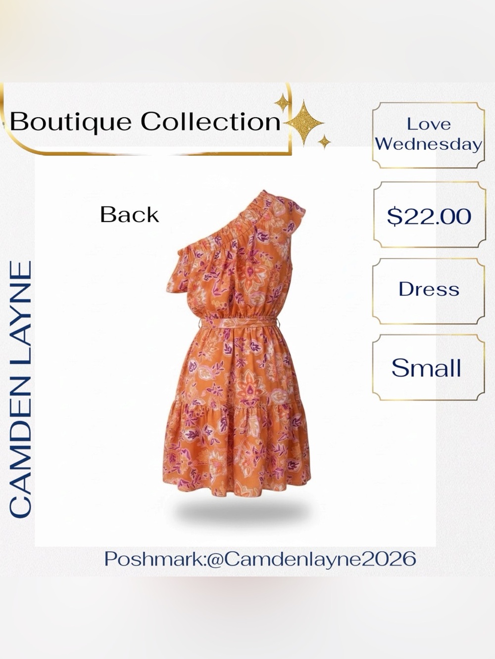 One-Shoulder Orange Floral Mini Dress - Picture 5 of 12